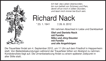 Traueranzeige von Richard Nack von Starkenburger Echo