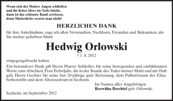 Traueranzeige von Hedwig Orlowski von Echo-Zeitungen (Gesamtausgabe)