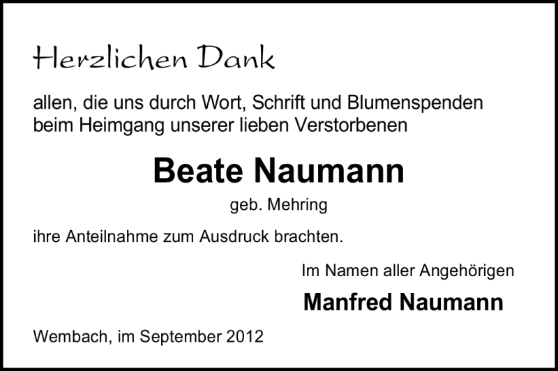 Traueranzeige für Beate Naumann vom 01.09.2012 aus Echo-Zeitungen (Gesamtausgabe)