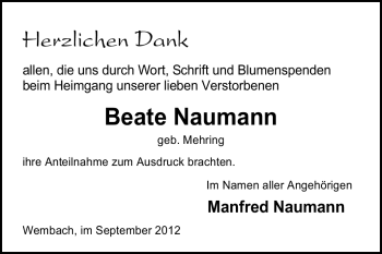 Traueranzeige von Beate Naumann von Echo-Zeitungen (Gesamtausgabe)