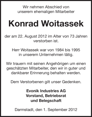 Traueranzeige von Konrad Woitassek von Echo-Zeitungen (Gesamtausgabe)