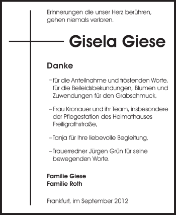 Traueranzeige von Gisela Giese von Echo-Zeitungen (Gesamtausgabe)