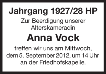 Traueranzeige von Anna Vock von Starkenburger Echo