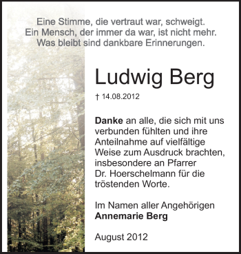 Traueranzeige von Ludwig Berg von Odenwälder Echo