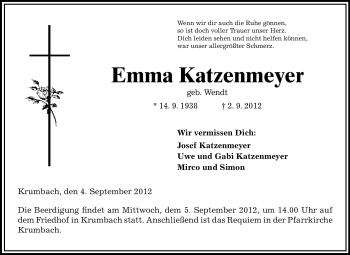 Traueranzeige von Emma Katzenmeyer von Starkenburger Echo