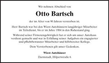 Traueranzeige von Otto Bartsch von Echo-Zeitungen (Gesamtausgabe)