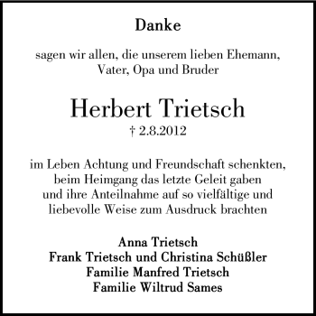 Traueranzeige von Herbert Trietsch von Echo-Zeitungen (Gesamtausgabe)