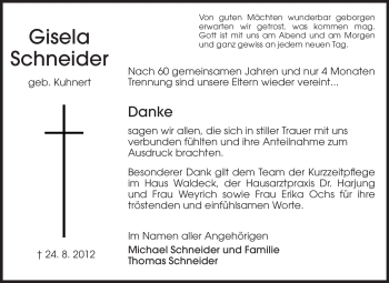 Traueranzeige von Gisela Schneider von Echo-Zeitungen (Gesamtausgabe)