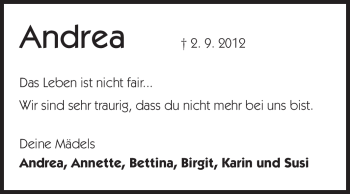 Traueranzeige von Andrea Gräf von Echo-Zeitungen (Gesamtausgabe)