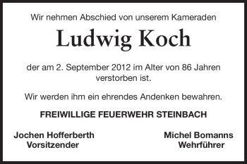 Traueranzeige von Ludwig Koch von Odenwälder Echo
