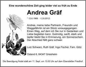 Traueranzeige von Andrea Gräf von Echo-Zeitungen (Gesamtausgabe)