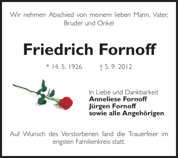 Traueranzeige von Friedrich Fornoff von Echo-Zeitungen (Gesamtausgabe)