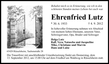 Traueranzeige von Lutz Ehrenfried von Rüsselsheimer Echo, Groß-Gerauer-Echo, Ried Echo
