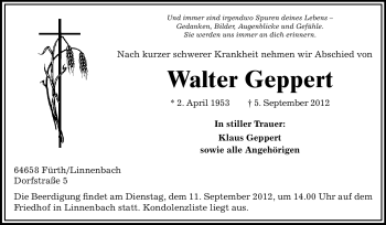 Traueranzeige von Walter Geppert von Starkenburger Echo