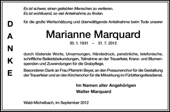 Traueranzeige von Marianne Marquard von Odenwälder Echo