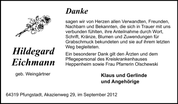 Traueranzeige von Hildegard Eichmann von Echo-Zeitungen (Gesamtausgabe)