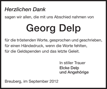 Traueranzeige von Georg Delp von Odenwälder Echo