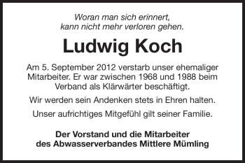Traueranzeige von Ludwig Koch von Odenwälder Echo