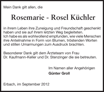 Traueranzeige von Rosemarie Küchler von Odenwälder Echo