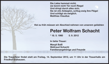 Traueranzeige von Peter Wolfram Schacht von Echo-Zeitungen (Gesamtausgabe)