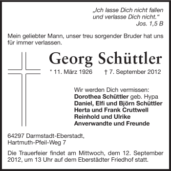 Traueranzeige von Georg Schüttler von Echo-Zeitungen (Gesamtausgabe)
