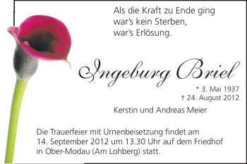 Traueranzeige von Ingeburg Briel von Echo-Zeitungen (Gesamtausgabe)
