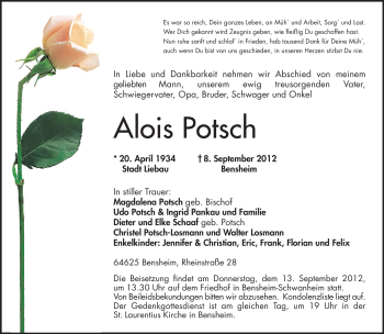 Traueranzeige von Alois Potsch von Starkenburger Echo