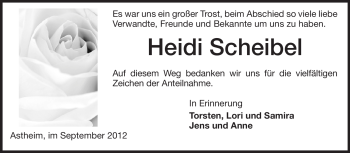 Traueranzeige von Heidi Scheibel von Rüsselsheimer Echo, Groß-Gerauer-Echo, Ried Echo