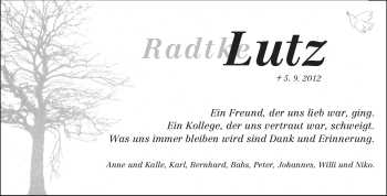 Traueranzeige von Lutz Radtke von Echo-Zeitungen (Gesamtausgabe)