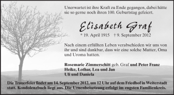 Traueranzeige von Elisabeth Graf von Echo-Zeitungen (Gesamtausgabe)