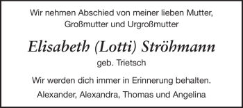 Traueranzeige von Elisabeth Ströhmann von Darmstädter Echo, Odenwälder Echo, Rüsselsheimer Echo, Groß-Gerauer-Echo, Ried Echo