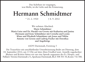 Traueranzeige von Hermann Schmidtmer von Echo-Zeitungen (Gesamtausgabe)