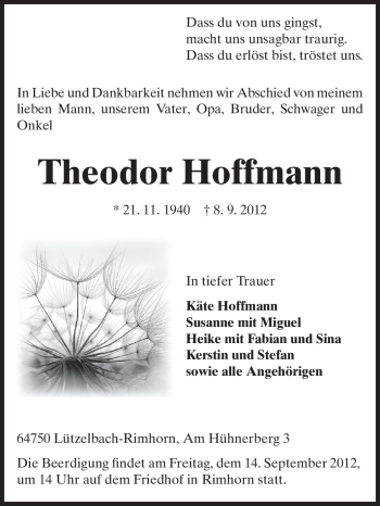 Traueranzeige von Theodor Hoffmann von Odenwälder Echo