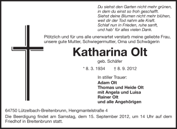 Traueranzeige von Katharina Olt  von Odenwälder Echo