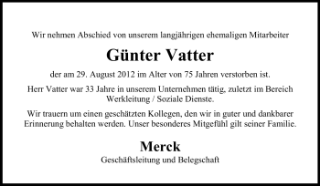 Traueranzeige von Günter Vatter von Echo-Zeitungen (Gesamtausgabe)