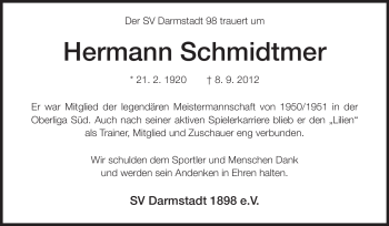 Traueranzeige von Hermann Schmiedtmer von Echo-Zeitungen (Gesamtausgabe)