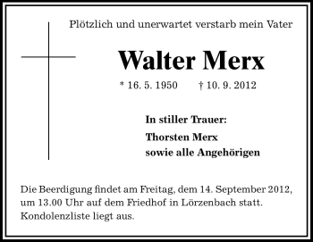 Traueranzeige von Walter Merx von Starkenburger Echo