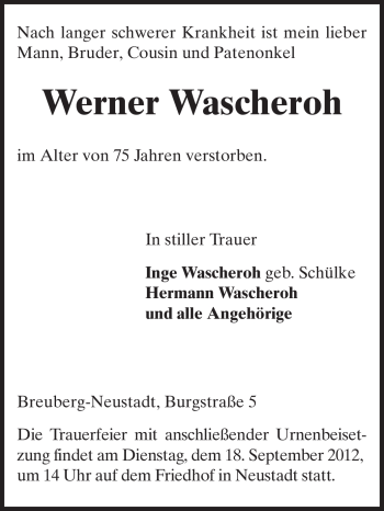 Traueranzeige von Werner Wascheroh von Odenwälder Echo