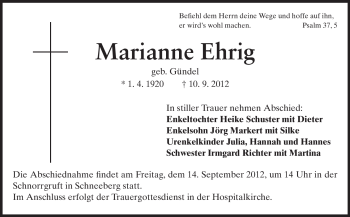 Traueranzeige von Marianne Ehrig von Echo-Zeitungen (Gesamtausgabe)