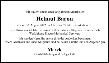 Traueranzeige von Helmut Baron von Echo-Zeitungen (Gesamtausgabe)