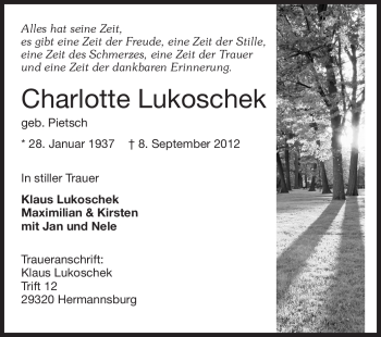 Traueranzeige von Charlotte Lukoschek von Echo-Zeitungen (Gesamtausgabe)