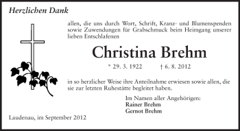 Traueranzeige von Christina Brehm von Echo-Zeitungen (Gesamtausgabe)