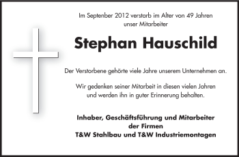 Traueranzeige von Stephan Hauschild von Rüsselsheimer Echo, Groß-Gerauer-Echo, Ried Echo