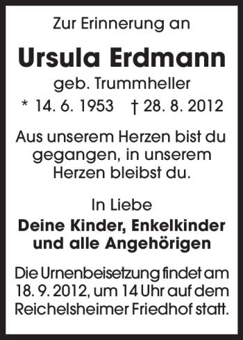 Traueranzeige von Ursula Erdmann von Odenwälder Echo