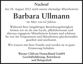 Traueranzeige von Barbara Ullmann von Echo-Zeitungen (Gesamtausgabe)
