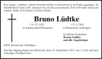 Traueranzeige von Bruno Lüdtke von Echo-Zeitungen (Gesamtausgabe)