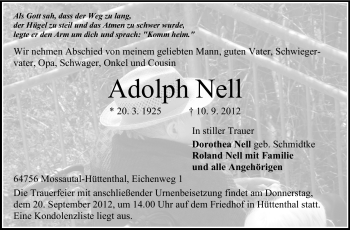 Traueranzeige von Adolph Nell von Odenwälder Echo