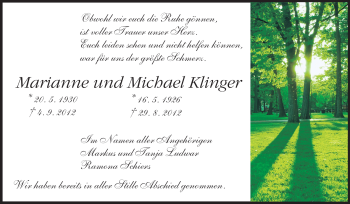 Traueranzeige von Marianne Klinger von Echo-Zeitungen (Gesamtausgabe)