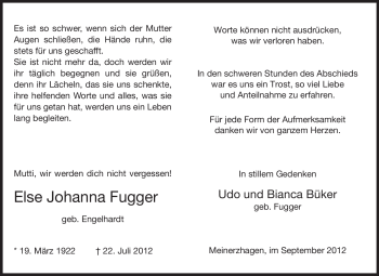 Traueranzeige von Else Johanna Fugger von Odenwälder Echo