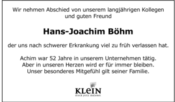 Traueranzeige von Hans-Joachim Böhm von Echo-Zeitungen (Gesamtausgabe)